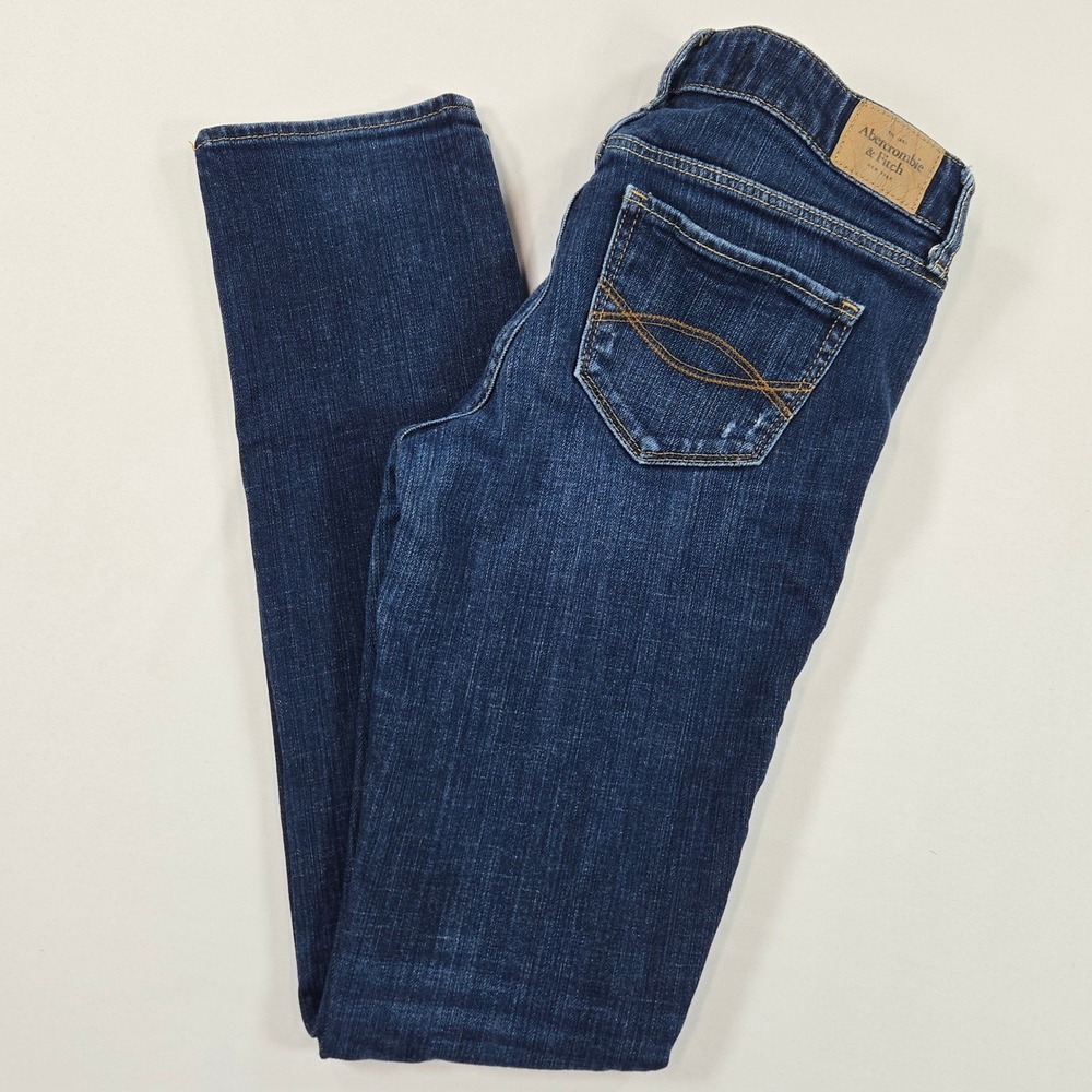 Abercrombie & Fitch Women Distressed A&F Skinny Jeans W27 L33 Blue Stretch Denim